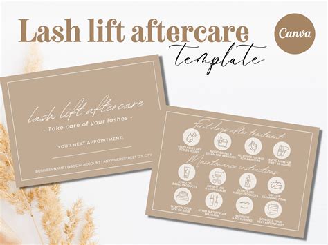 Lash Lift Aftercare Card Template Lash Lift Aftercare And Etsy