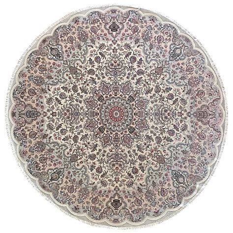 Authentic Persian Hand Knotted Medallion Floral Tabriz Blue Round Rug For Sale At 1stdibs