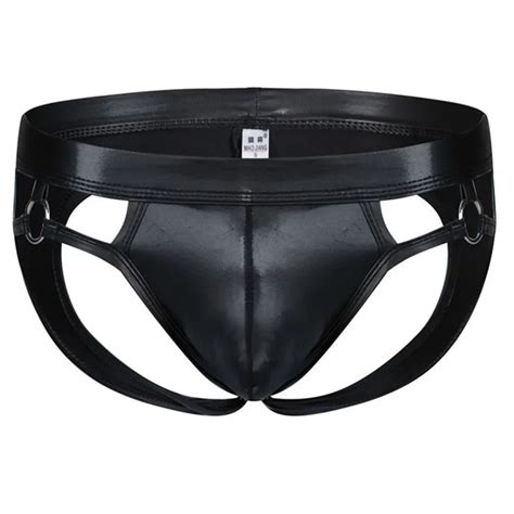 man underwear sexy faux leather open butt gay men briefs underwear gay funny backless jockstrap