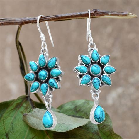 Turquoise Silver Earring Sterling Silver Gemstone Jewelry Silver