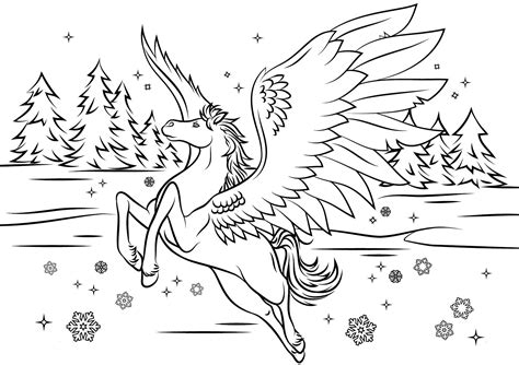 Beautiful Pegasus Taking Off Coloring Page Free Printable Coloring