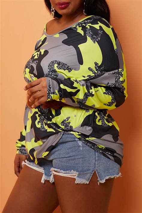 Lovely Trendy Print Yellow Plus Size Blouselw Fashion Online For
