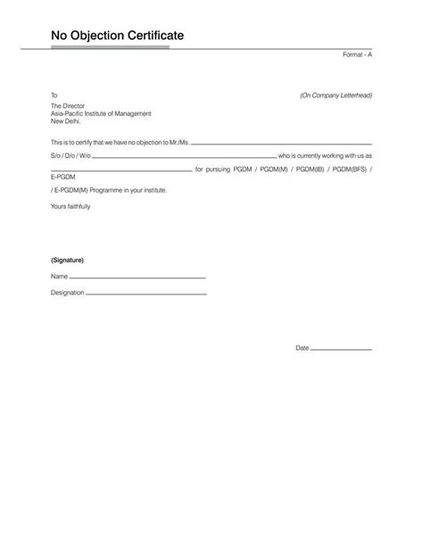 Noc Certificate Pdf Format Of No Objection Certificate For Water