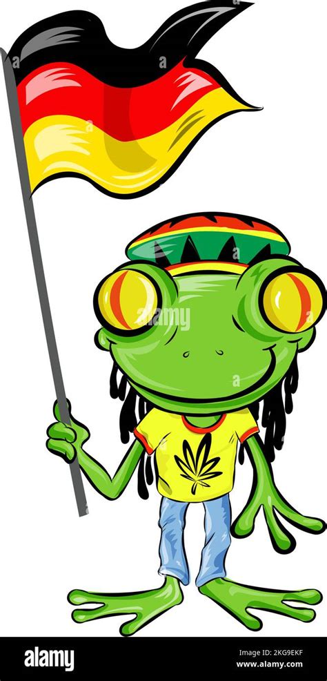 Funny Germany Rasta Frog Cartoon Isolated On White Background Stock