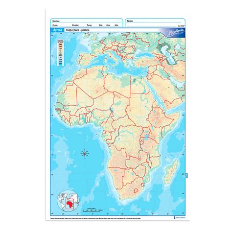 Mapa Africa físico político Rivadavia Oficio block de 20 mapas