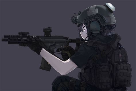 Wallpaper Anime Girl Gunner Military Uniform Profile View Wallpapermaiden