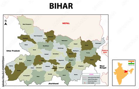 Bihar Mappolitical Map Of Bihar District Bihar Map With Gray Color