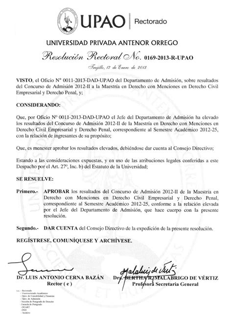 Escuela De Postgrado Upao Resolución Rectoral N° 0169 2013 R Upao