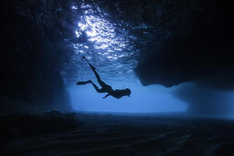 Wallpaper Women Night Underwater Moonlight Cave Light Darkness