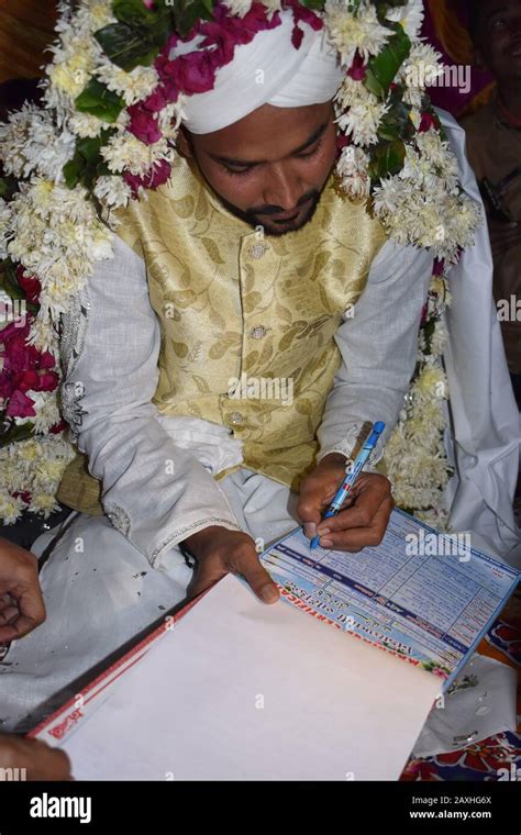 Indian Muslim Groom Signing The Nikah Nama Or Marriage Contract An