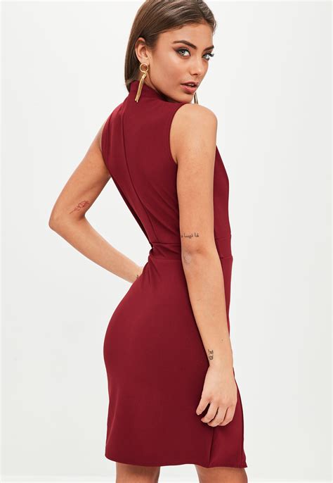 Lyst Missguided Burgundy Wrap Over Front Sleeveless Bodycon Dress In Red