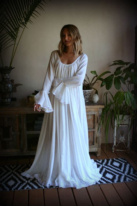 100 Cotton Nightgown Long Sleeve Jane Austen Full Sweep Etsy White