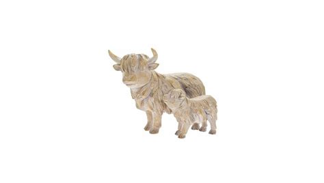 Brown Highland Cow And Calf Figurine Driftwood Effect Resin Etsy