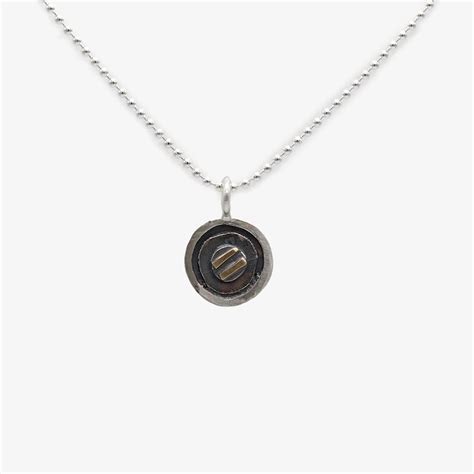 Adele Taylor Oxidised Silver 18ct Gold Lines Disc Necklace Armed