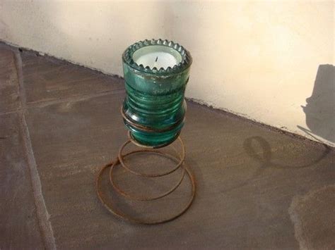 Insulator And Bed Spring Candle Glass Insulator Candle Holder Glass