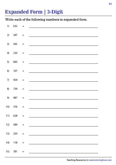 Writing 3 Digit Numbers In Expanded Form Worksheets 2nd Grade