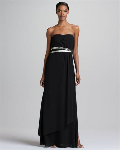 Nicole Miller Strapless Gown with Metallic Belt | Strapless gown, Gowns, Strapless dress formal