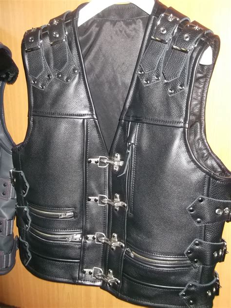 biker vest genuine leather black thick leather etsy