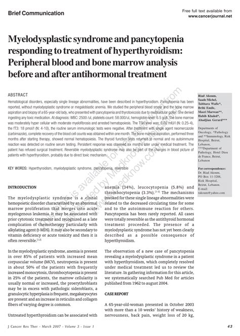 PDF Myelodysplastic Syndrome And Pancytopenia Responding To Treatment