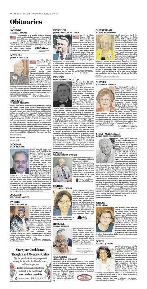 New Plain Dealer Obituaries Larger In Color And Easier To Read — Tim Warsinskey