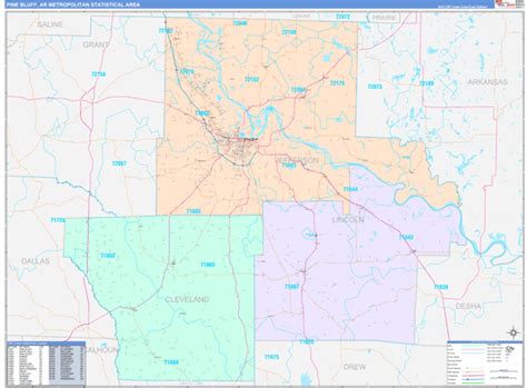 Pine Bluff Ar Metro Area Wall Map Color Cast Style By Marketmaps