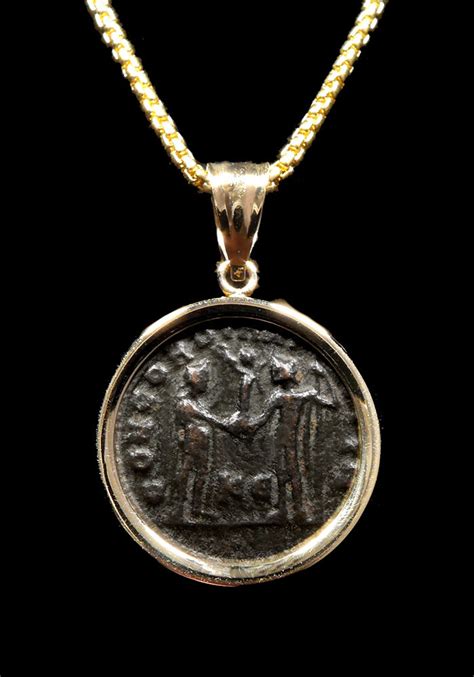 Gemini Twins Horse And Rider Roman Coin Pendant With Dioscuri In 14k