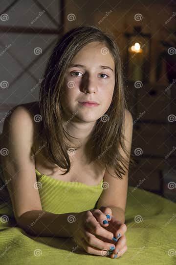 Young Cute Girl Relaxing In The Massage Therapy Stock Image Image Of