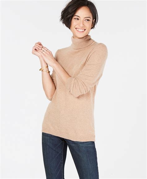Turtleneck with 3/4 length sleeves. Charter Club Pure Cashmere Turtleneck Sweater, Created for ...