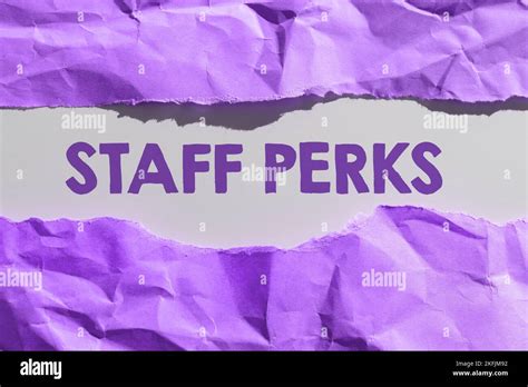 Hand writing sign Staff Perks. Internet Concept Workers Benefits