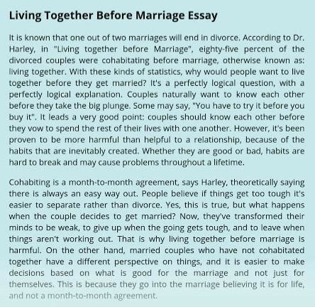 Couples Should Live Together Before Marriage Essay Brainly In