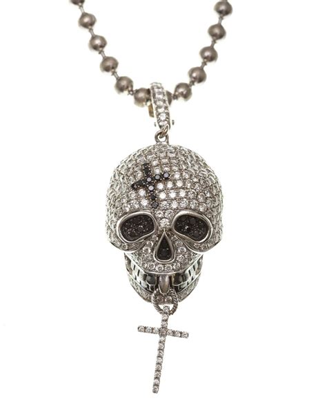 Lot A Diamond Skull Pendant Necklace Twisted