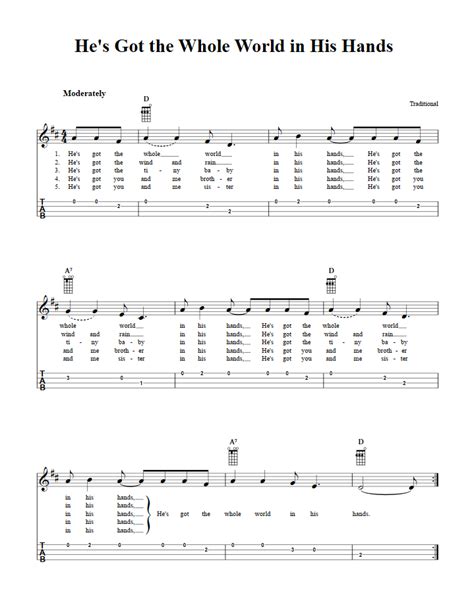 he s got the whole world in his hands easy ukulele sheet music and tab with chords and lyrics
