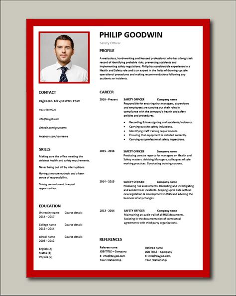 Download a curriculum vitae template for microsoft word® and google docs. Free Safety Officer CV template 6