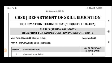 Class 9 Information Technology Subject Code 402 Term 1 Sample