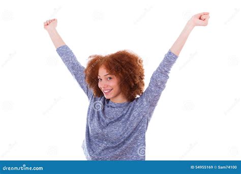 Black Happy African American Girl Raising Arms Up Stock Image Image