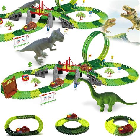 Wishtime Dinosaur Race Track Car Toy Set Flexible Dinosaur Tracks 360