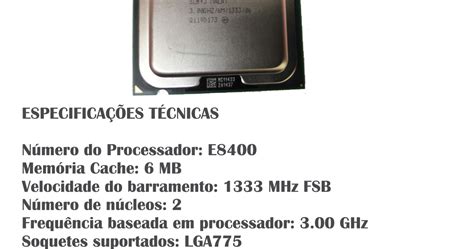 Radia Produtos Processador Core 2 Duo E8400 300ghz 6mb 1333 Lga 775
