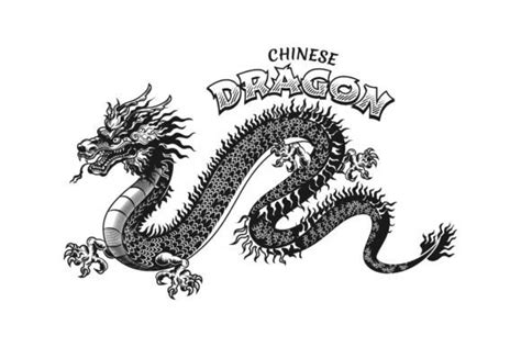 Chinese Dragon Tattoo Design Monochrome Graphic By Pchvector