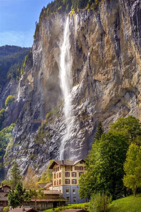 Lauterbrunnen Switzerland Hotel And Waterfall Editorial Photography
