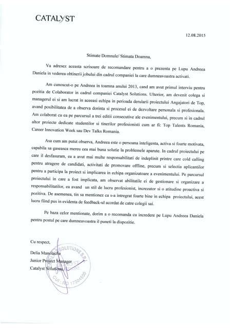 Modele de scrisoare de intentie
