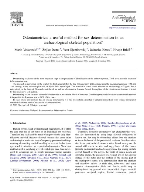 pdf odontometrics a useful method for sex determination in an archaeological skeletal population