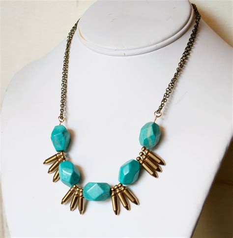 Statement Necklace Chunky Turquoise Brass By RedGiraffeDesigns