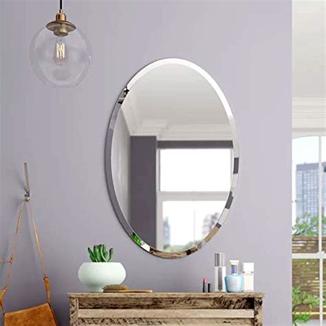 kohros oval beveled polished frameless wall mirror for bathroom vanity bedroom 20 w x 28 h