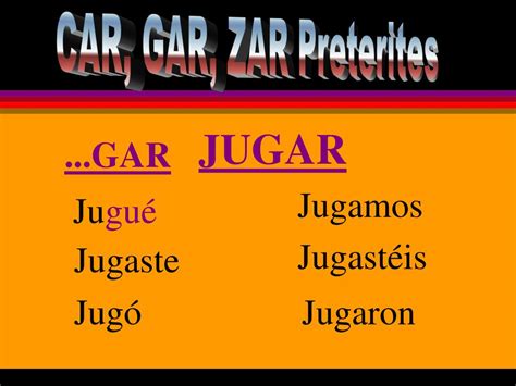 Ppt Car Gar Zar Preterites Powerpoint Presentation Free Download Id