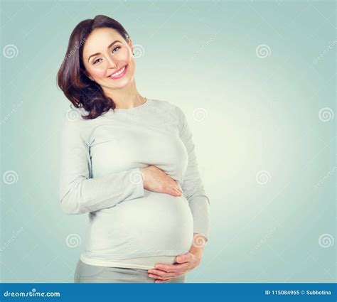 Zwangere Gelukkige Vrouw Wat Betreft Haar Buik Zwanger Midden Oud