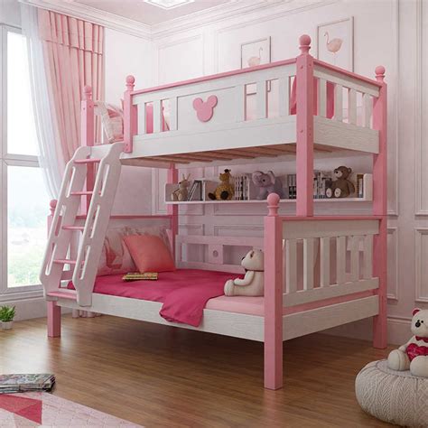 Modern Bedroom Furniture Pink Princess Kids Bunk Bed For