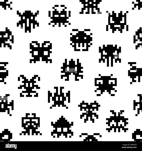 Arcade Game Pixel Monster Seamless Pattern Retro 8 Bit Cartoon Alien