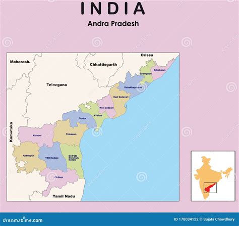 Vector Illustration Of Andhra Pradesh District Map With Border In