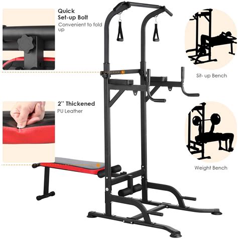 Gartio Heavy Duty Power Tower Pull Up Bar Dip Station W Sit Up Bench
