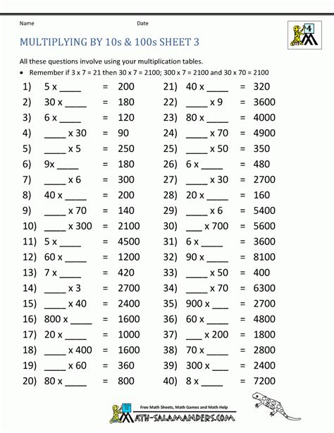 Math Salamanders 3rd Grade Multiplication Worksheets 3rd Grade Math